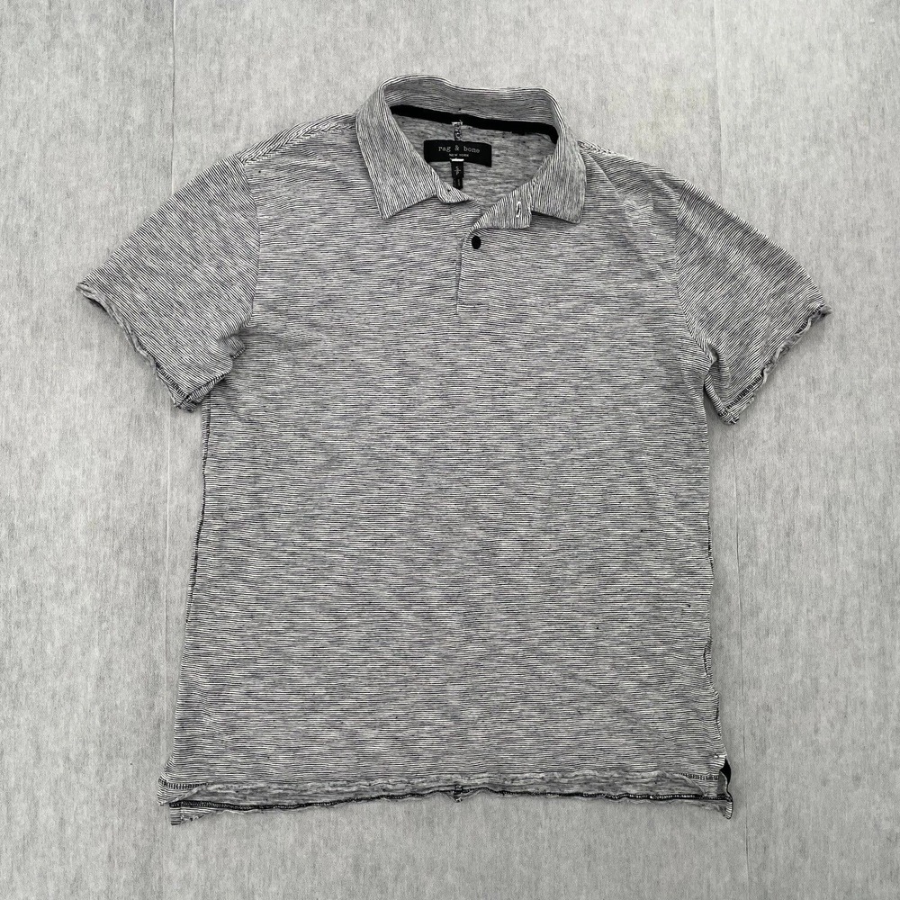 Rag & Bone Polo Men Small Blue White Marled Knit Cotton Linen Urban Luxury S